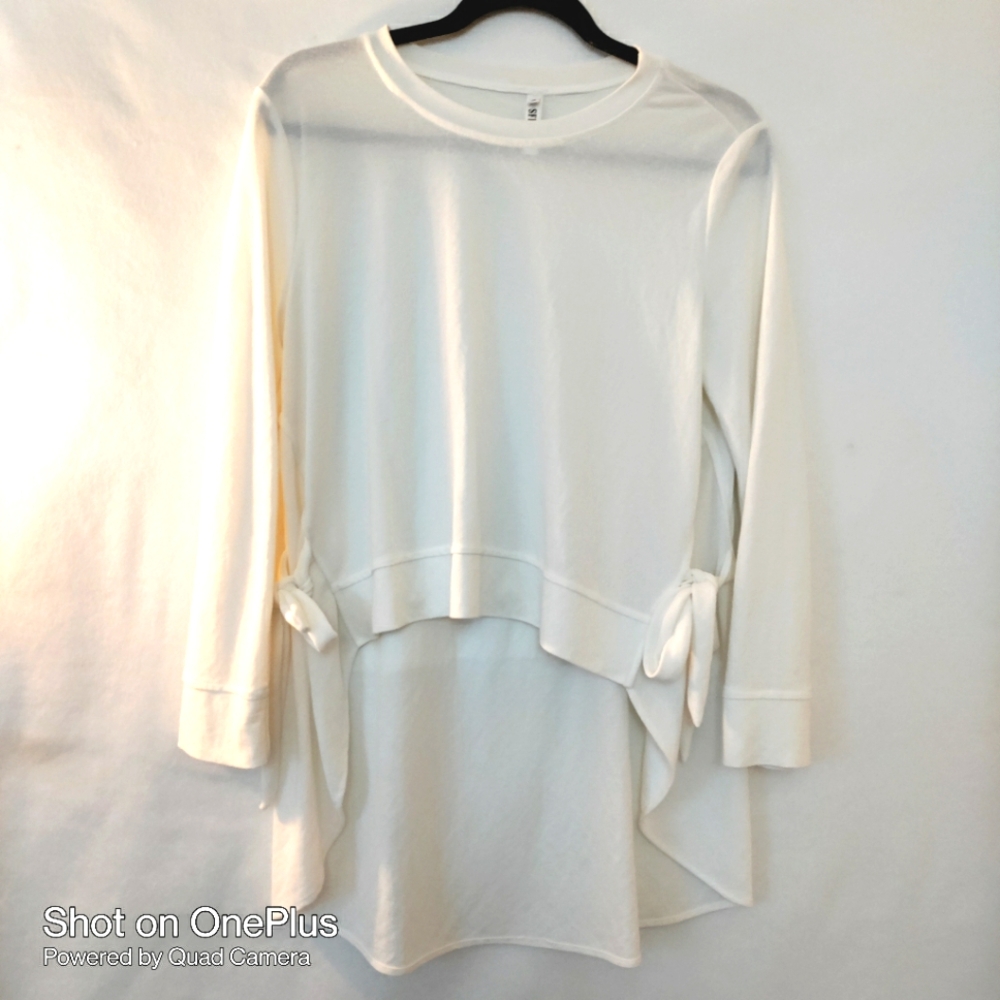 Beige/Bone Crepe women Layered Boat Neck Tunic layered with side ties size M